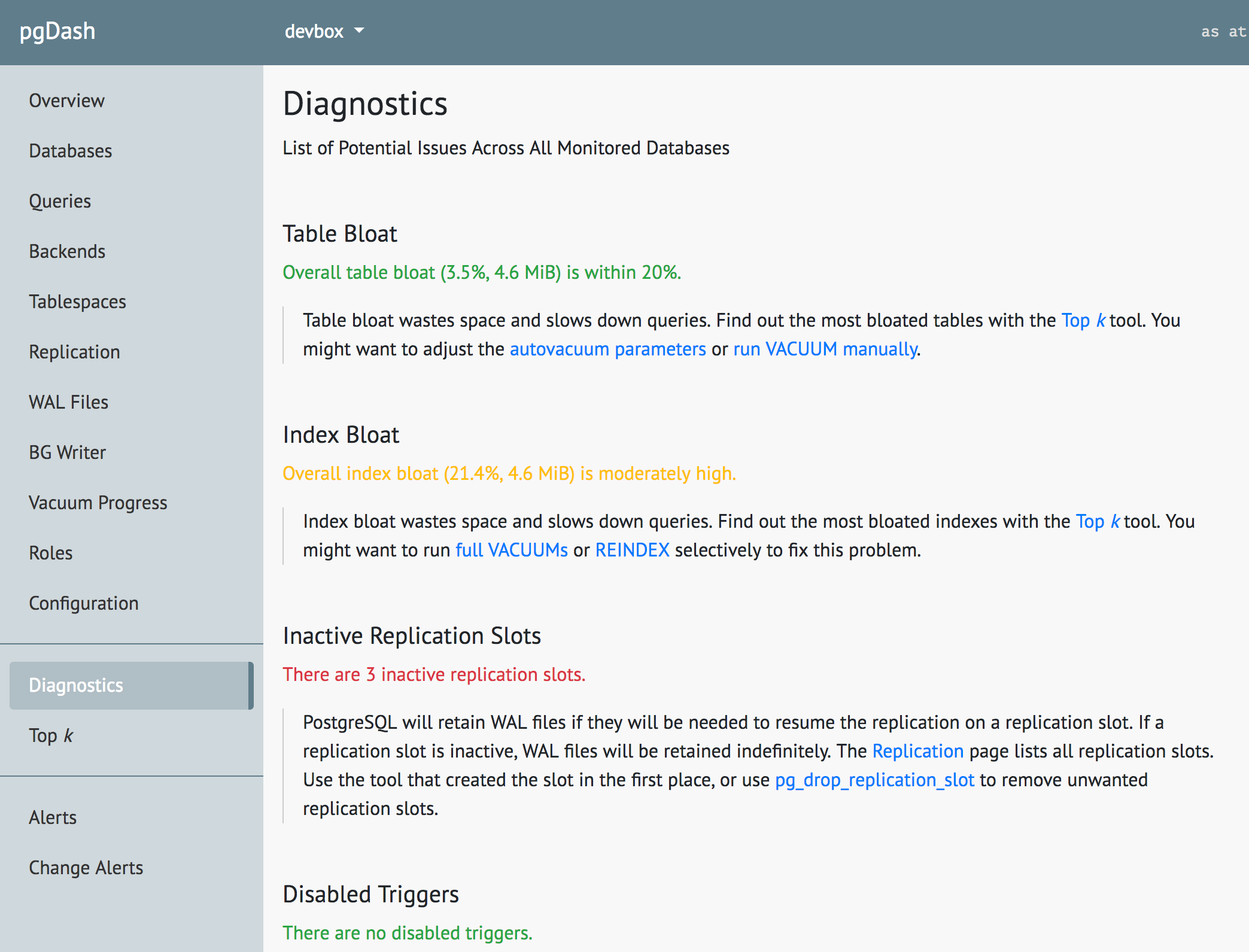 pgDash Diagnostics